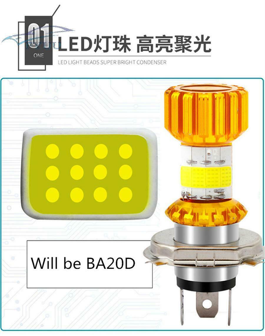 8 Sides BA20D LED Motorcycle Scooter Headlight Blub DC 12V 80W H6 High/Low Beam