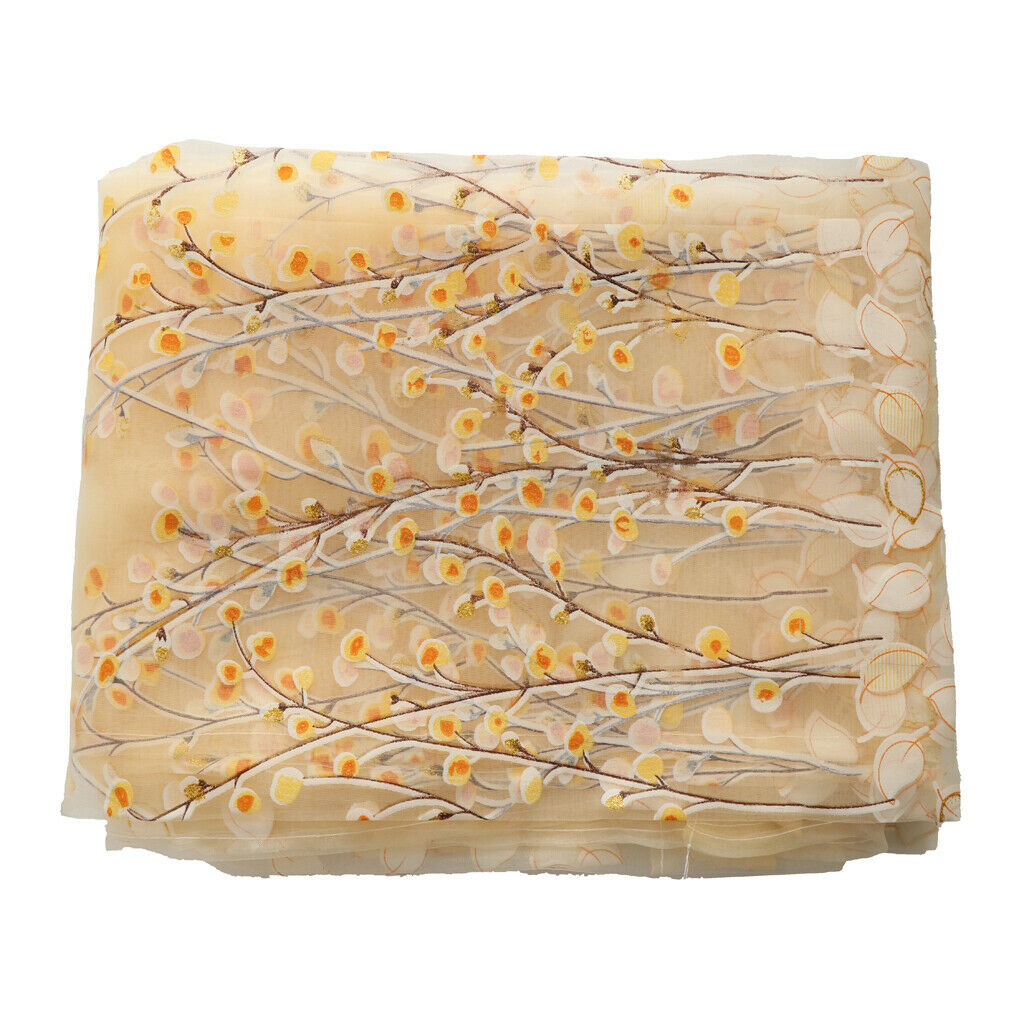 1 Panel Plum blossom Embroidered Voile Blockout Curtains  Yellow_100x270cm