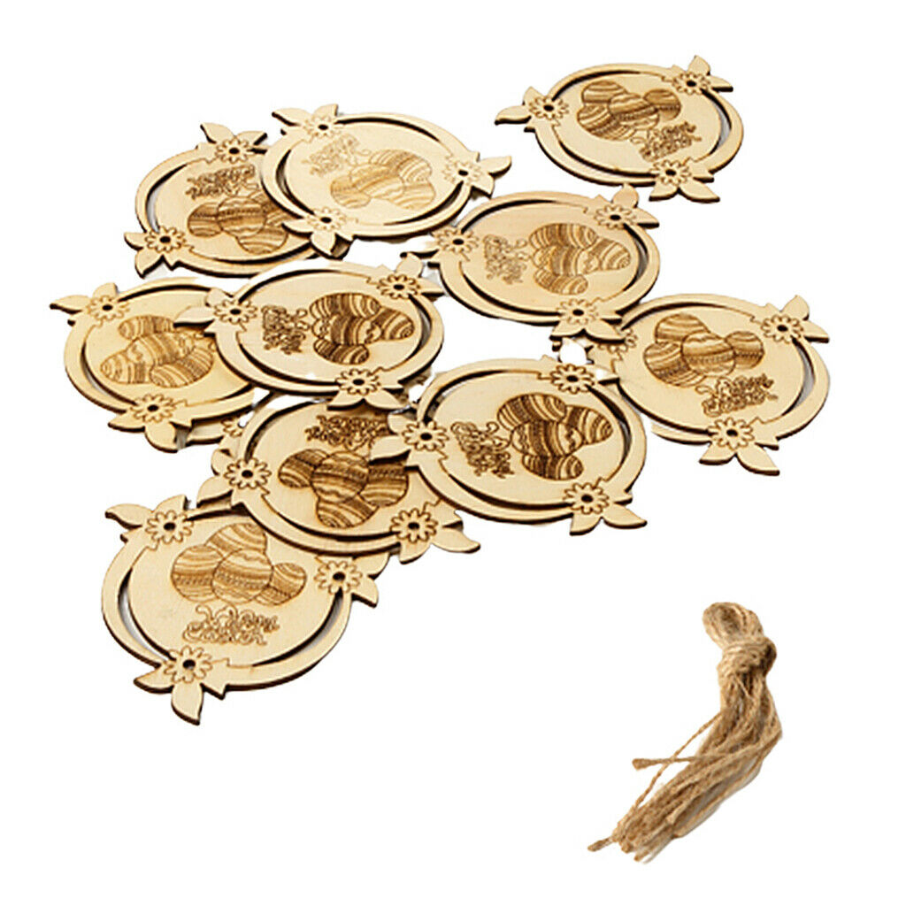 10x Easter Hanging Pendant Ornament Wood Chip w/ Rope Party Decor 5,Wood