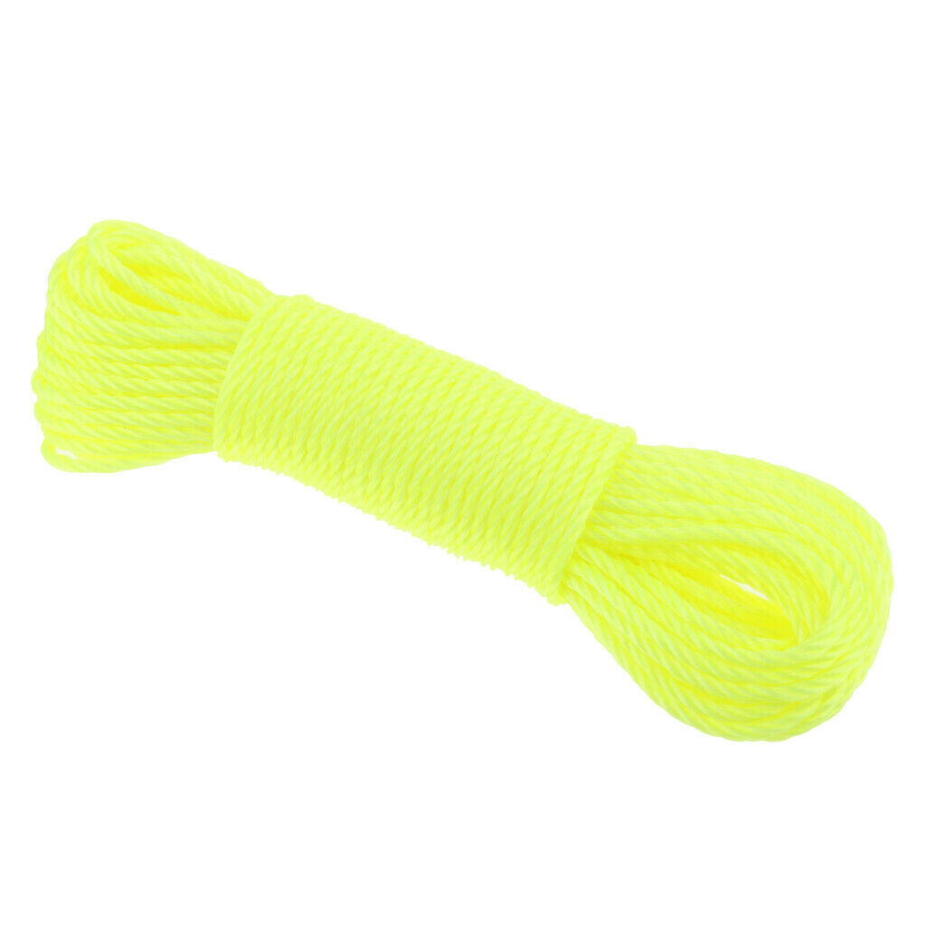 20m 10m Nylon Braided Rope for Camping Gardening Clothesline Yellow-20m