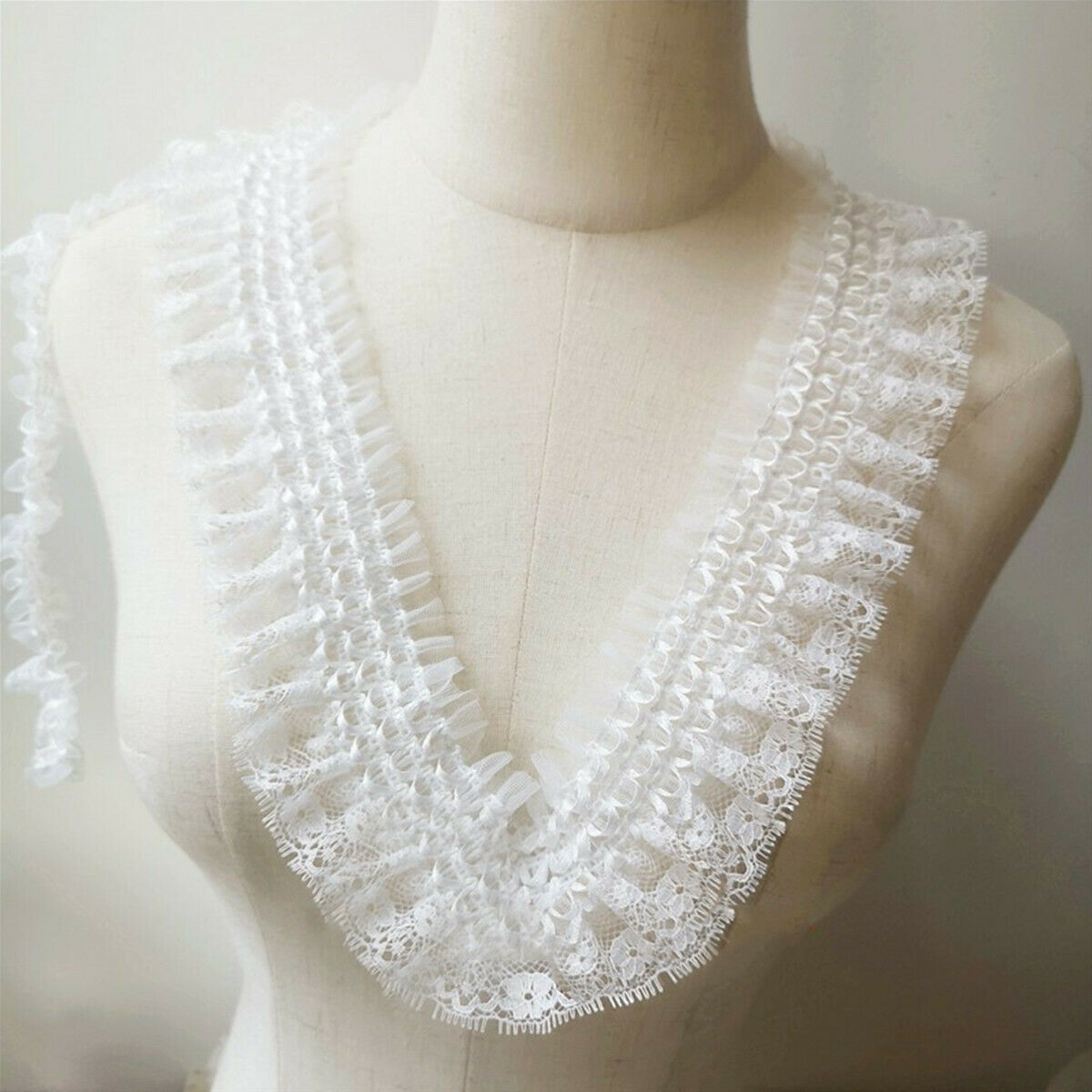 50cm Lace Pleated Trim Elastic Ruffle Ribbon Chiffon Collar Clothing Sewing DIY