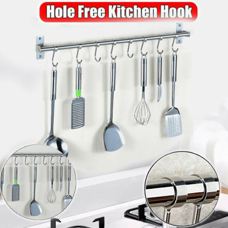 1Pc Kitchen Wall Mounted Coat Hooks Movable Stainless Steel Bathroom Ho.l8