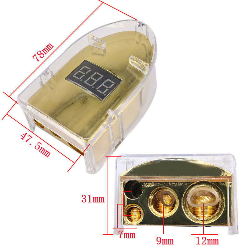 2Pcs Digital Car Battery Terminal Connectors Real Time Voltmeter 6/7/9/12MM Post