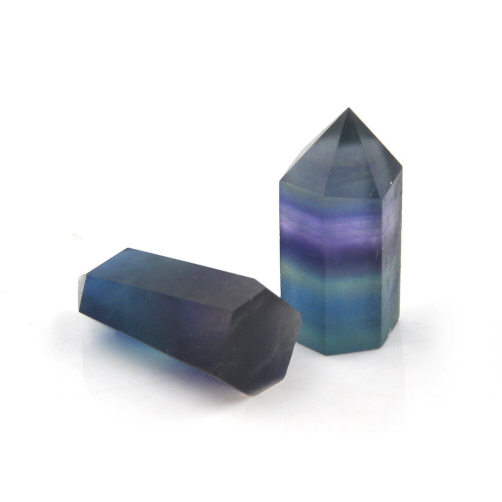 1X Natural Hexagonal Crystal Quartz Healing Fluorite Wand Stone Colourful .l8