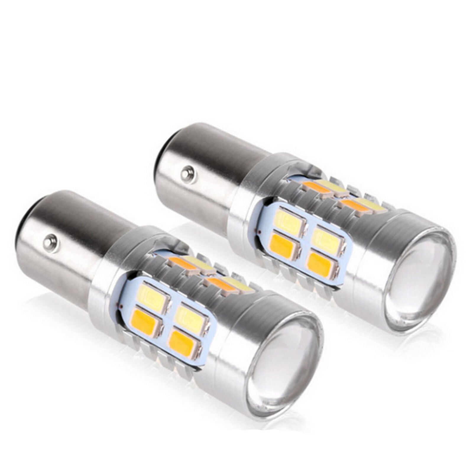 2x 1157 LED White/Amber DRL Switchback Turn Signal Parking Light Bulb Dual Color