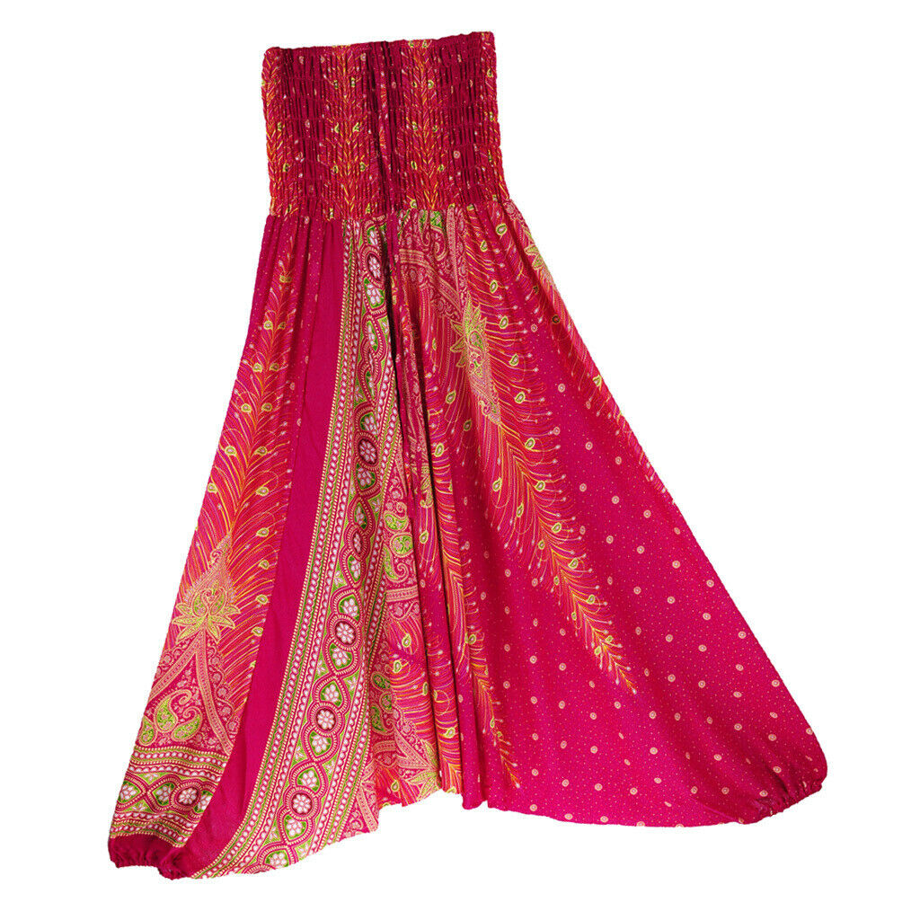 Women's Floral Print Harem Pants Boho Yoga Pants Long Beach Pants Pink
