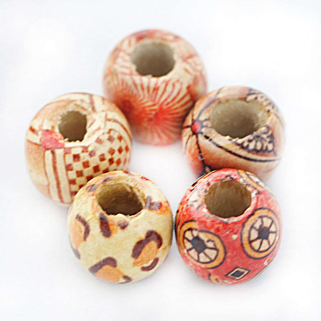 Chinese Silky Thread Tassel Charms&12mm Round Printed Boho Style Wood Beads