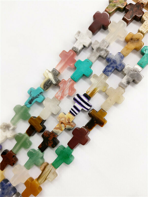 1 Strand 16x12x5mm Multicolor Mixed Stone Cross Spacer Loose Beads 15.5inch HH75