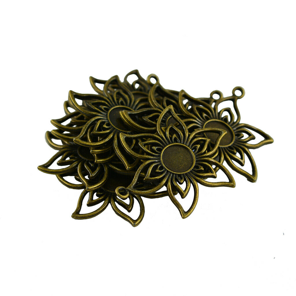 10Pcs Hollow Flower Charm Pendant Tray Bezel Blank Cameo Cabochon Base DIY