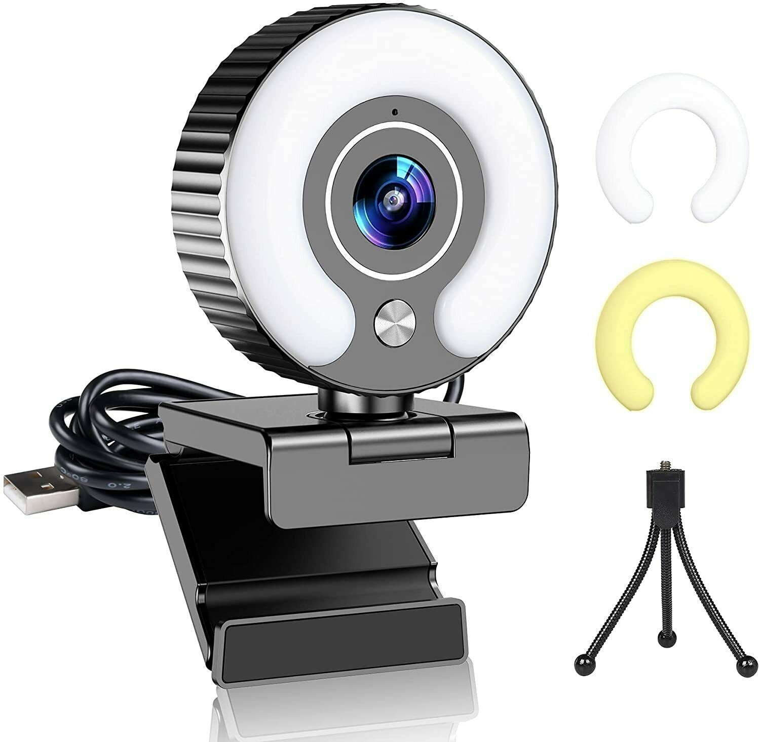 Streaming Webcam with Light Ring and Microphone FHD 1080P for Desktop Computer