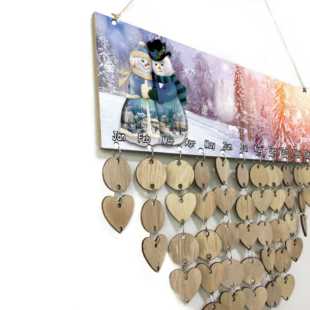 Wooden Snowman Design Birthday Planner Calendar Board Wooden Reminder Plaque
