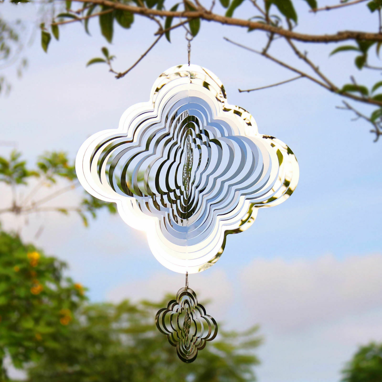 Wind Spinner Metal Hanging Ornament Cloud Shape with 360 Degree Rotating Hook