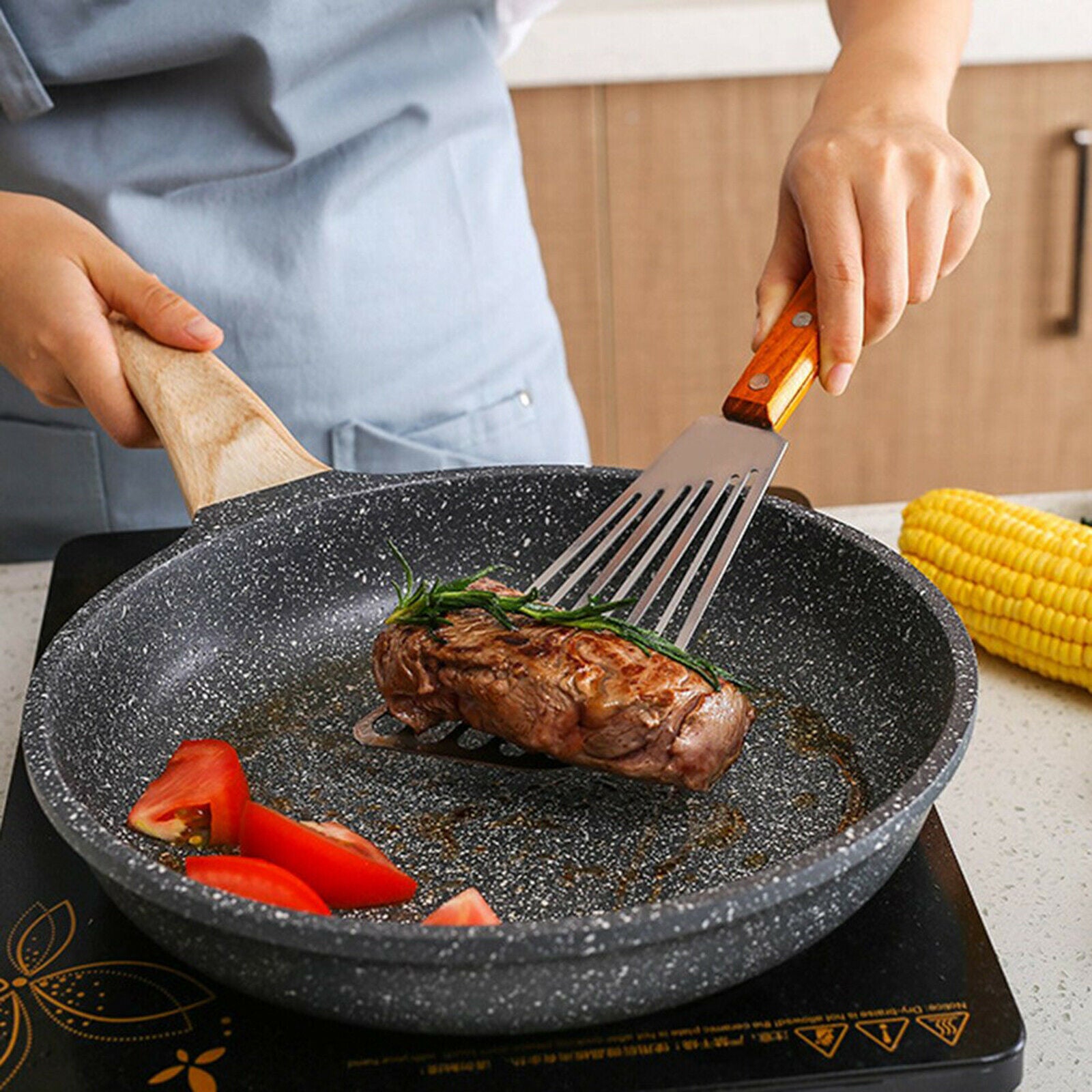 Stainless Steel Frying Spatula Leaky Shovel Fish Slice Non-slips Kitchen Tool