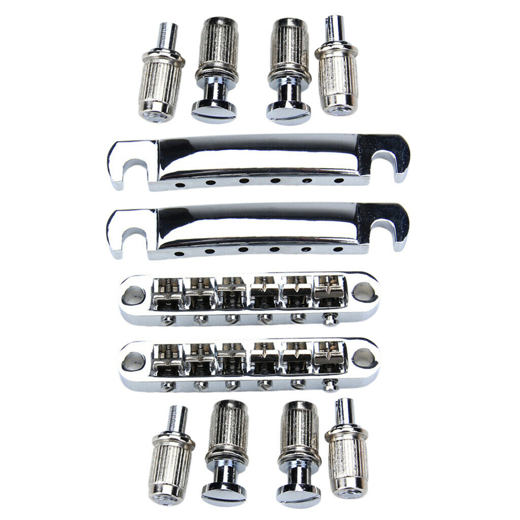 2x Set of Chrome  Bridge Tailpiece + Tailpiece + 4 Assembly Posts for Les Paul