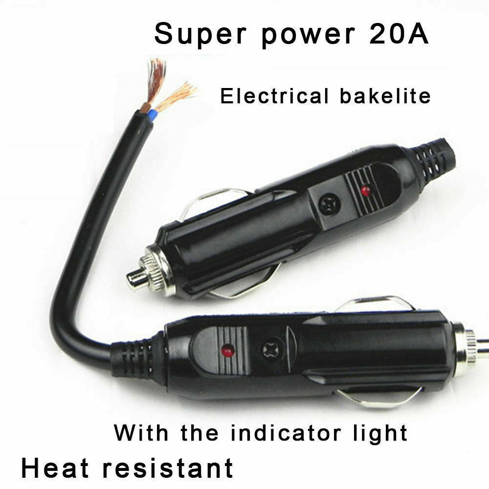 Hot 12V Male Car Cigarette Lighter Socket Plug Connector With Fuse Red LED New