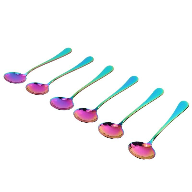 Rainbow Soup Spoons, Stainless Steel Round Spoons, Set of 6 (Soup Spoon) A1U7U7