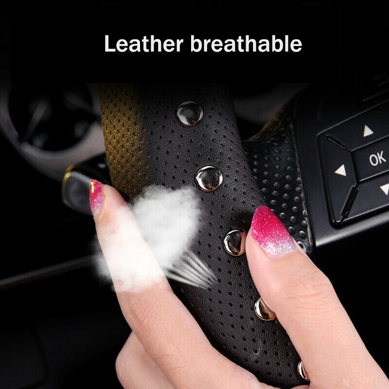 38cm Skidproof PU Leather Black Car Steering Wheel Cover Universal 15inch Solid