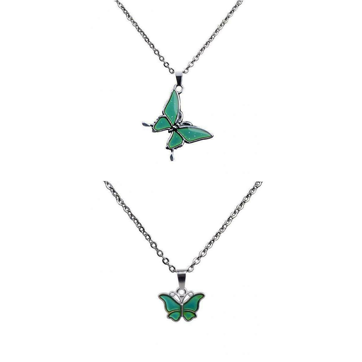 2 Pieces Butterfly Pendant Color Change Emotion Mood Pendant Necklace