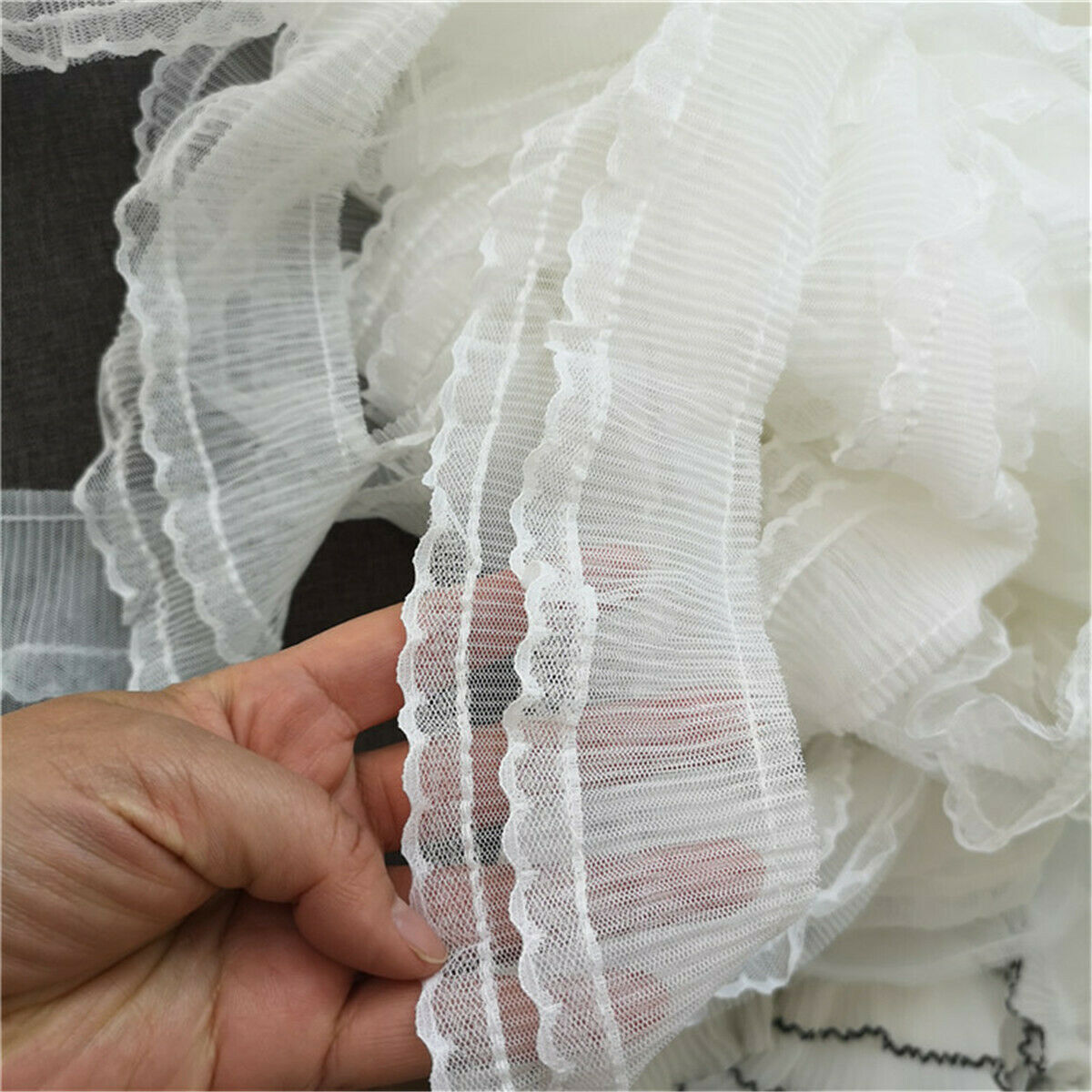 50cm White Double Layer Pleated Lace Edge Trim Gathered Ribbon 2.76'' Width