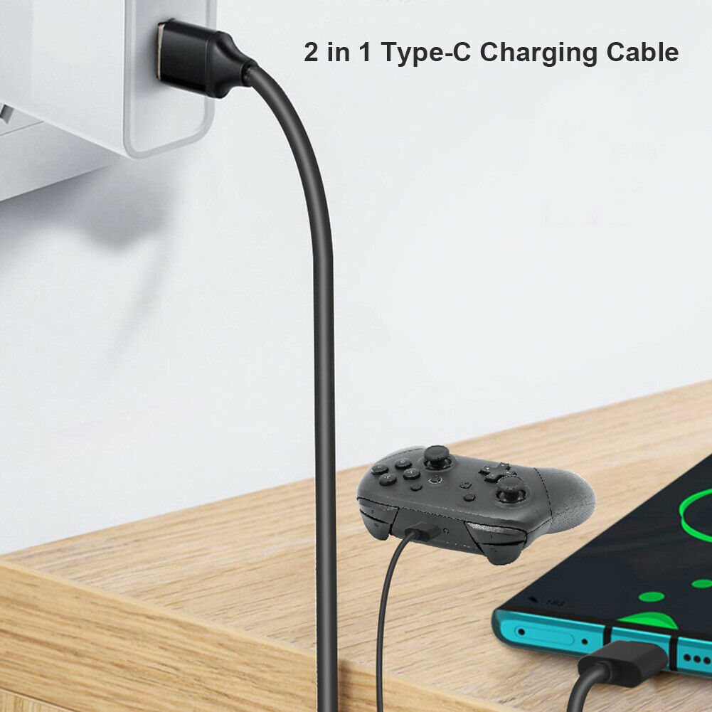 2 in 1 USB C Cable for Nintendo Switch Switch Lite Console Pro Controller @
