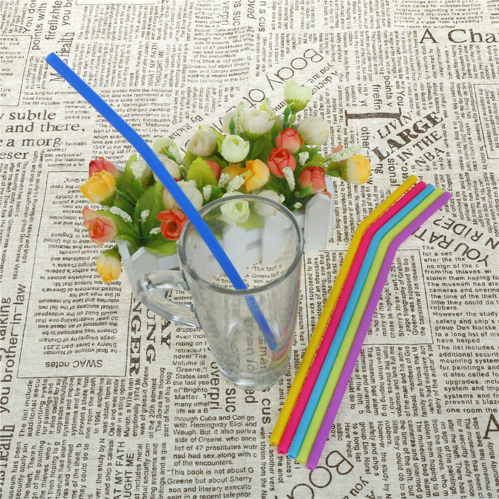 6pcs Reusable Drinking Straws Silicone Cocktail Straws with 1pc Cleaning Bru SJ