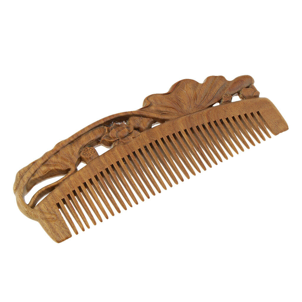 Lotus Carved Natural Sandalwood Hair Comb Massage Brush