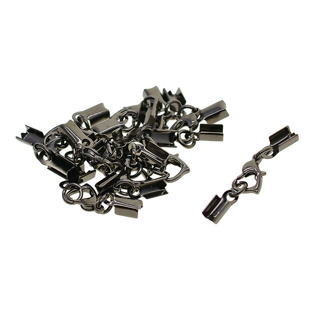 12 Sets Lobster Clasps Fold Over Crimp End Caps Bracelet Connector Jet Black