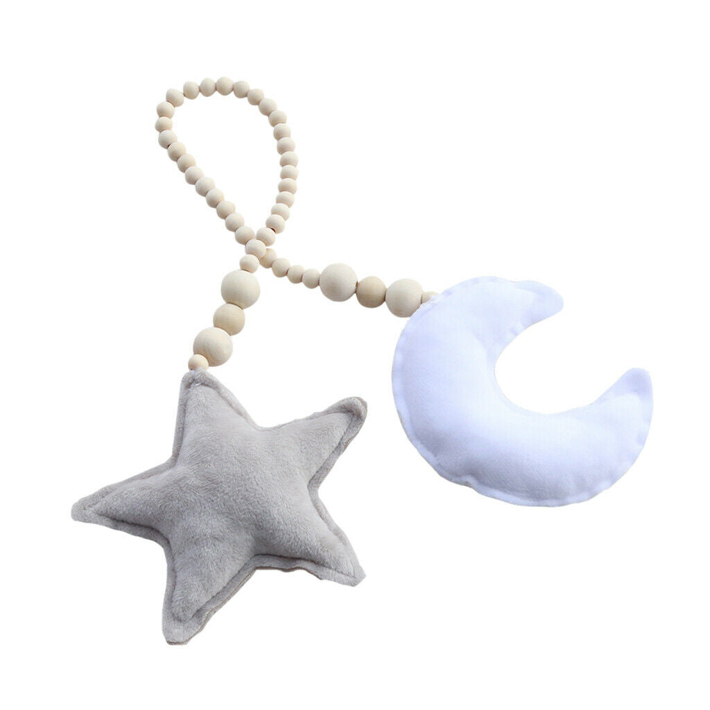 Set of 2 Wooden Beaded Mosquito Net Tieback Rope Moon&Star Wall Hanging