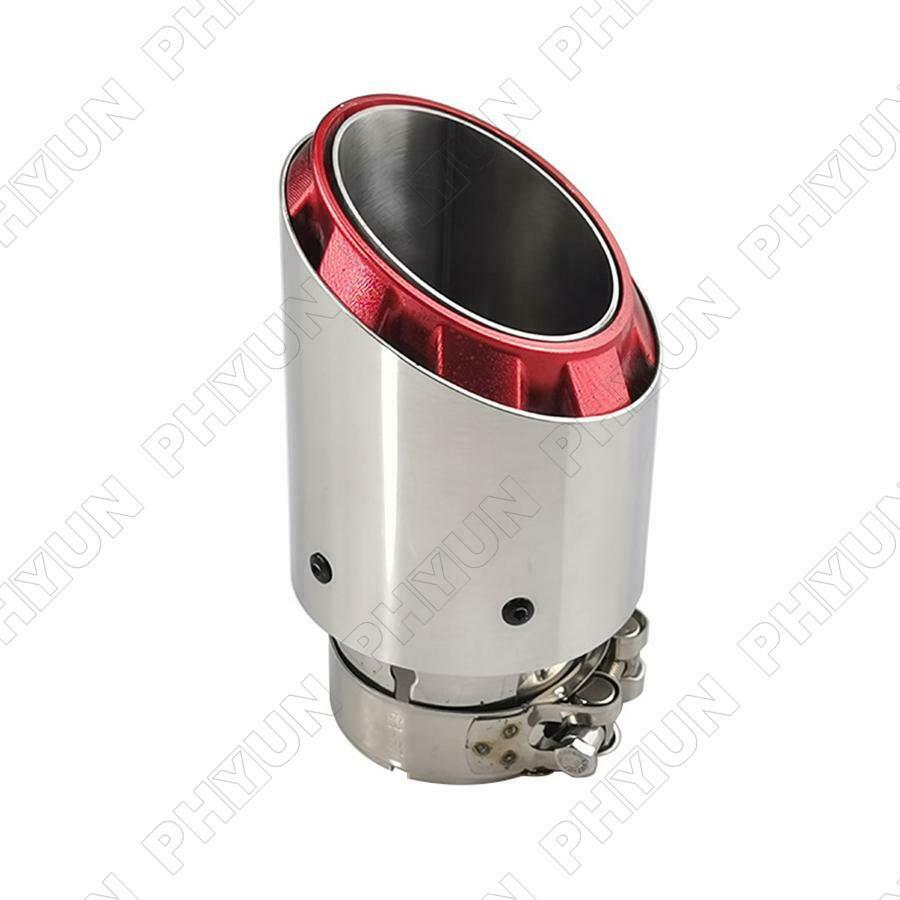 2.5'' In 3.5'' Out Car Exhaust End Tip Chrome + Red Three Layers Stainless Steel