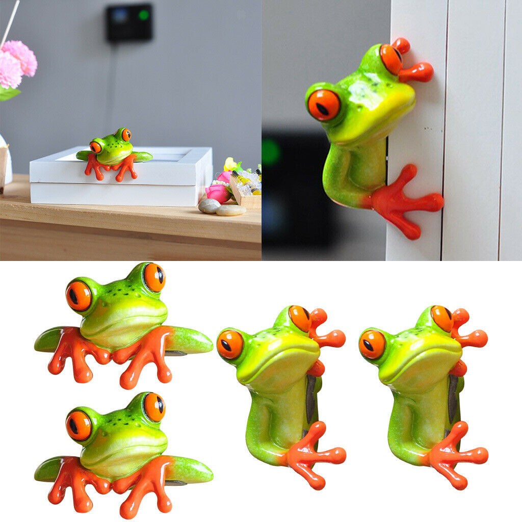 4pcs Modern Creative Frog Statues Car Office Decor Ornament Laptop Monitor