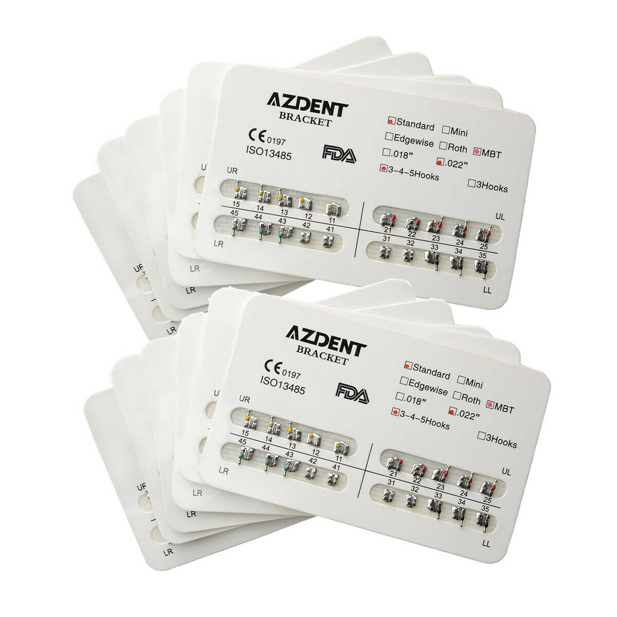 50XDental Ortho Brackets Standard MBT Slot 022 3 4 5 Hooks AZDENT USA