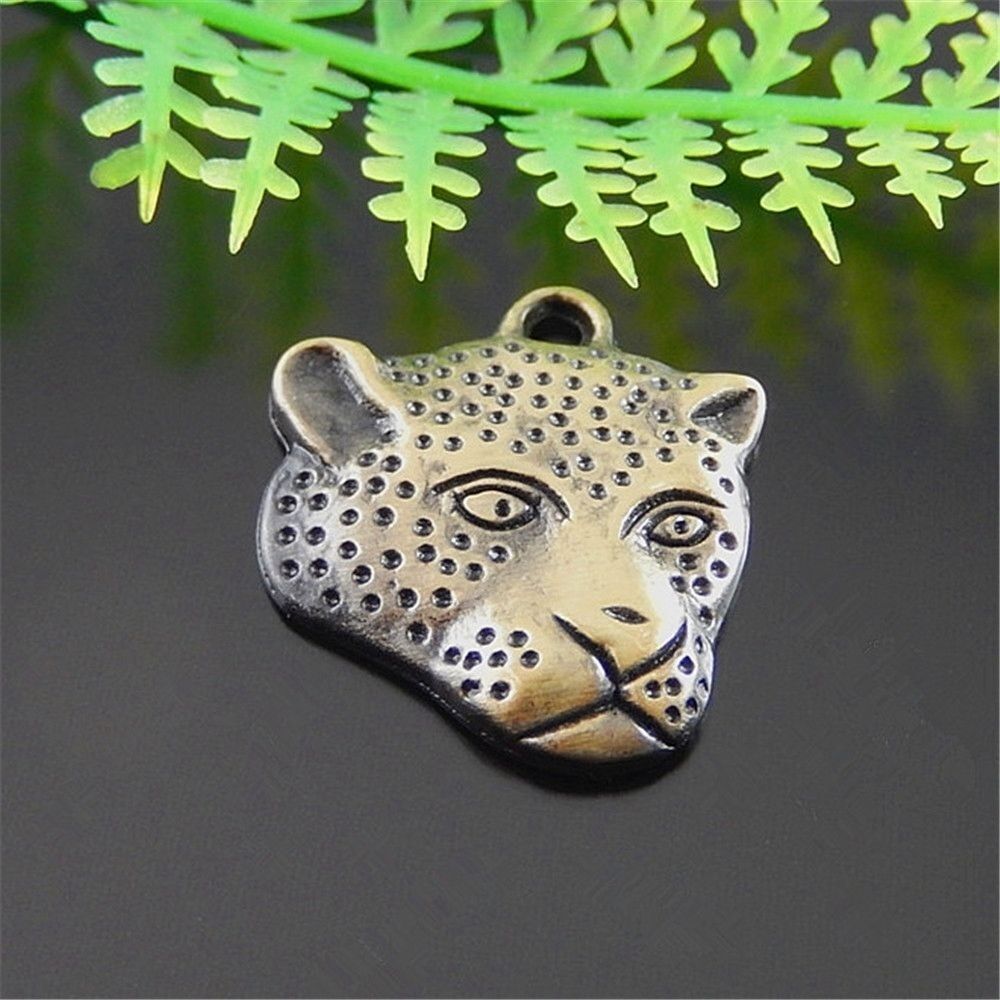 20pcs Antiqued Bronze Alloy Leopard Head Charms Pendant Necklace Jewelry Making