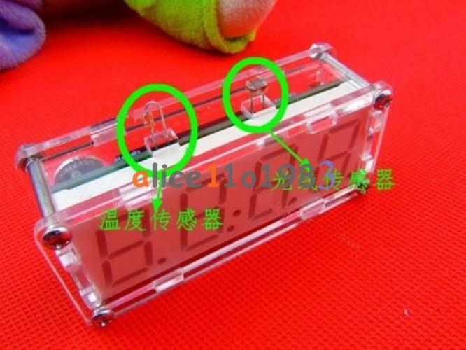 Green LED Electronic Clock Microcontroller Clock Time Thermometer DIY Kit