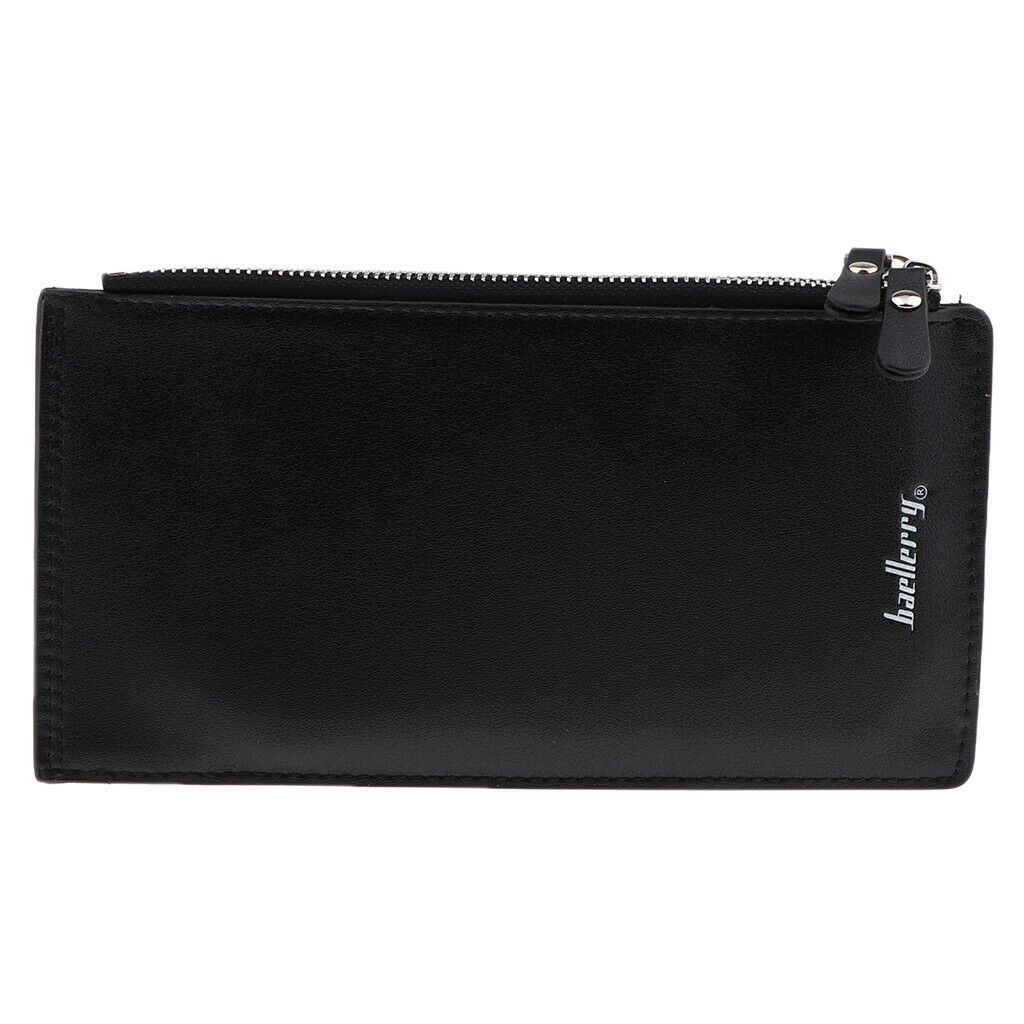 Men's Long Bifold Walllet Card Holder Thin Purse with Zipper Pocket Black