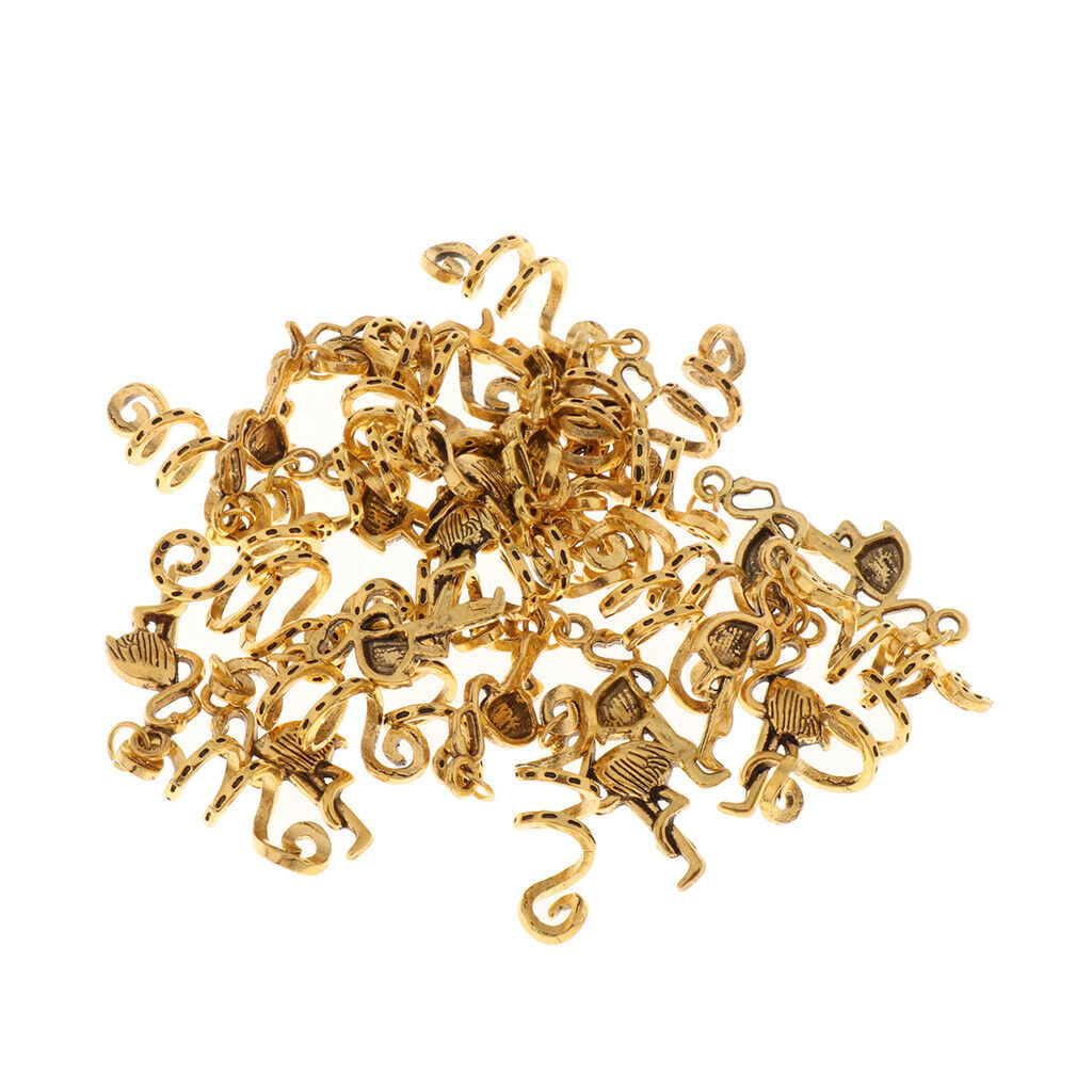 Golden Dreadlock Braiding Beads Hair Coils Pendants Charms Jewelry Cuffs