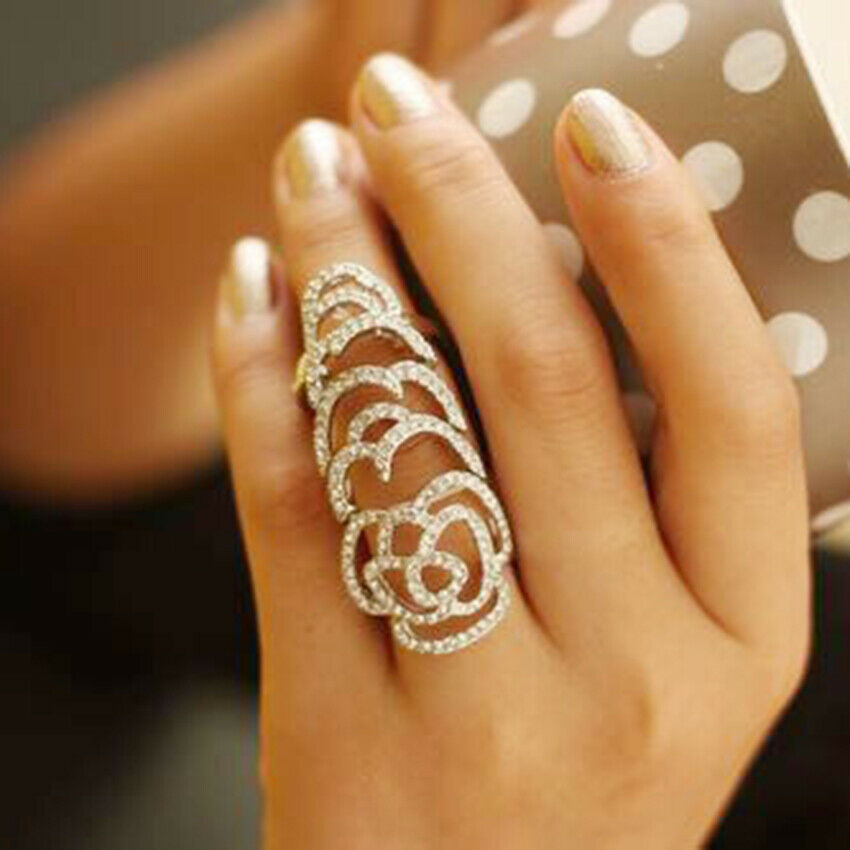 New Retro Hollow Rose Flower Hollow Rose Rhinestone Finger Rings For Women