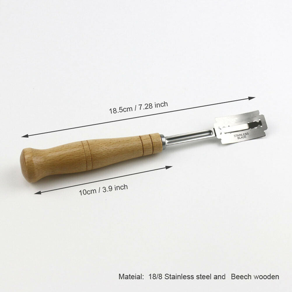 Wood Handle Stainless Steel Bread Arc Curved Cutter with Replacement Blades