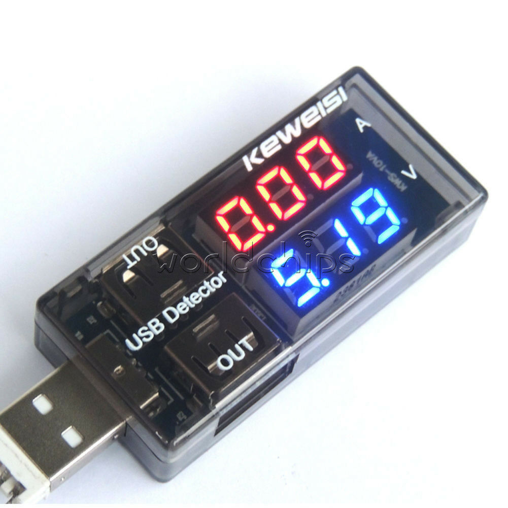 USB Charger Current Voltage Charging Detector Battery Voltmeter Ammeter Red+Blue