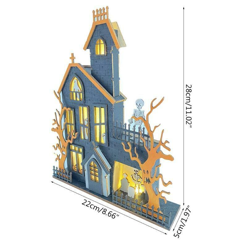 Halloween Table Decorations Wooden Haunted House Ghost Sign with LED Light Decor