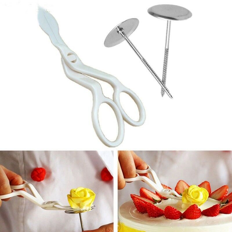 3x Piping Flower Scissors+Nail Icing Bake Cake Decor Cupcake Pastry Tools Kit