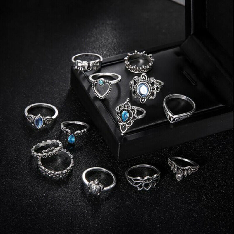 13 Pcs/Set Women Fashion  Punk Elephant Turtle Heart Flower Crown Gem Cry.l8