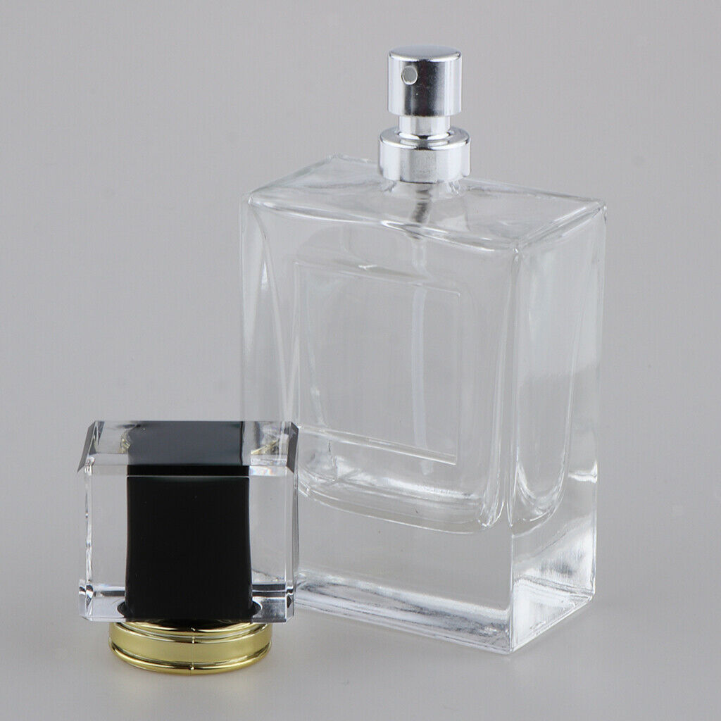Square 50ml Empty Perfume Bottle Transparent Glass Black Lid