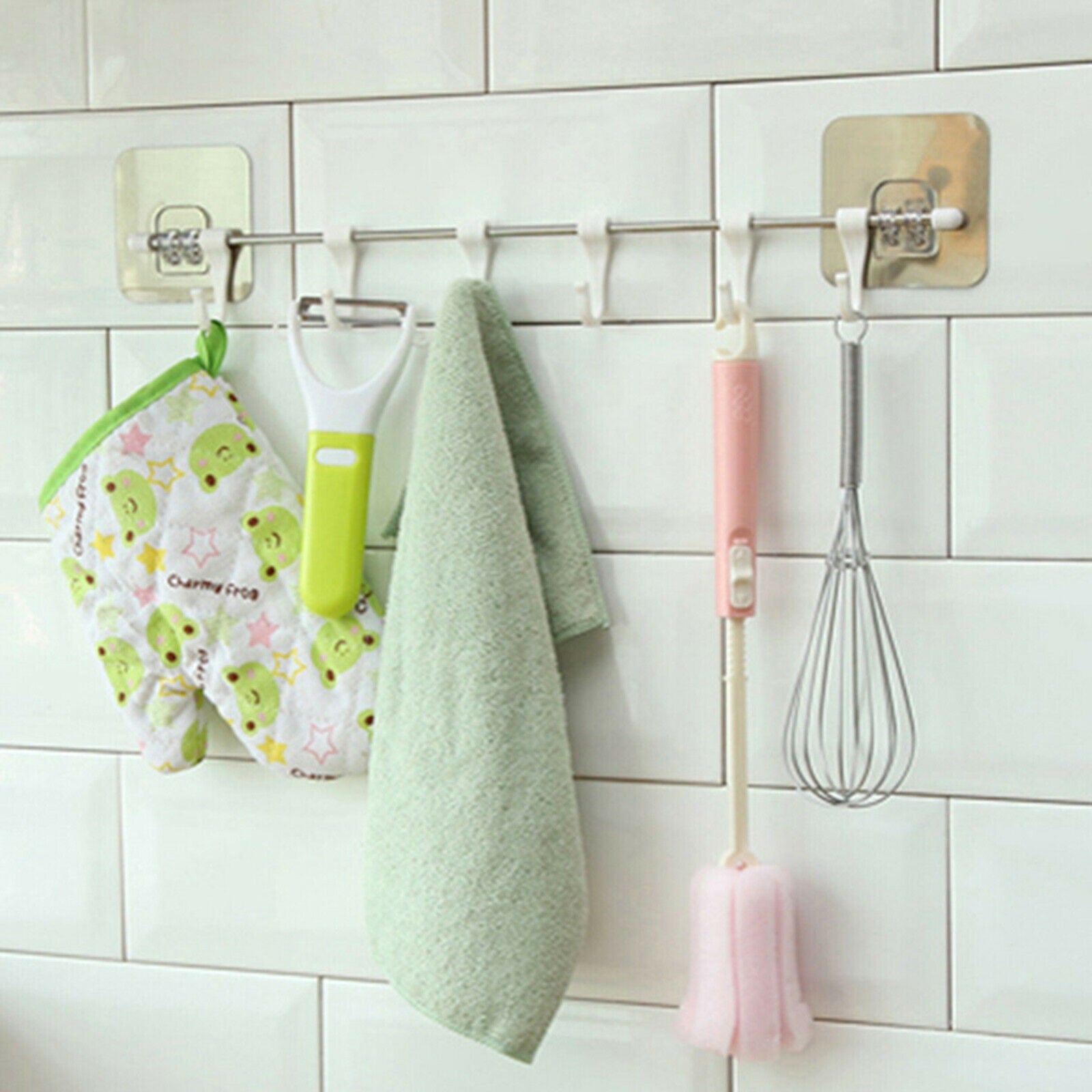 Kitchen Rail Rack No Drilling Bathroom Behind Door Organizer Cups Tags Coats