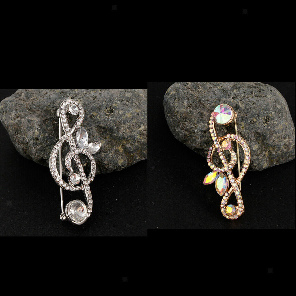 2pcs Crystal Rhinestones Brooch Music Note Breastpin Hat Pin For Men Women