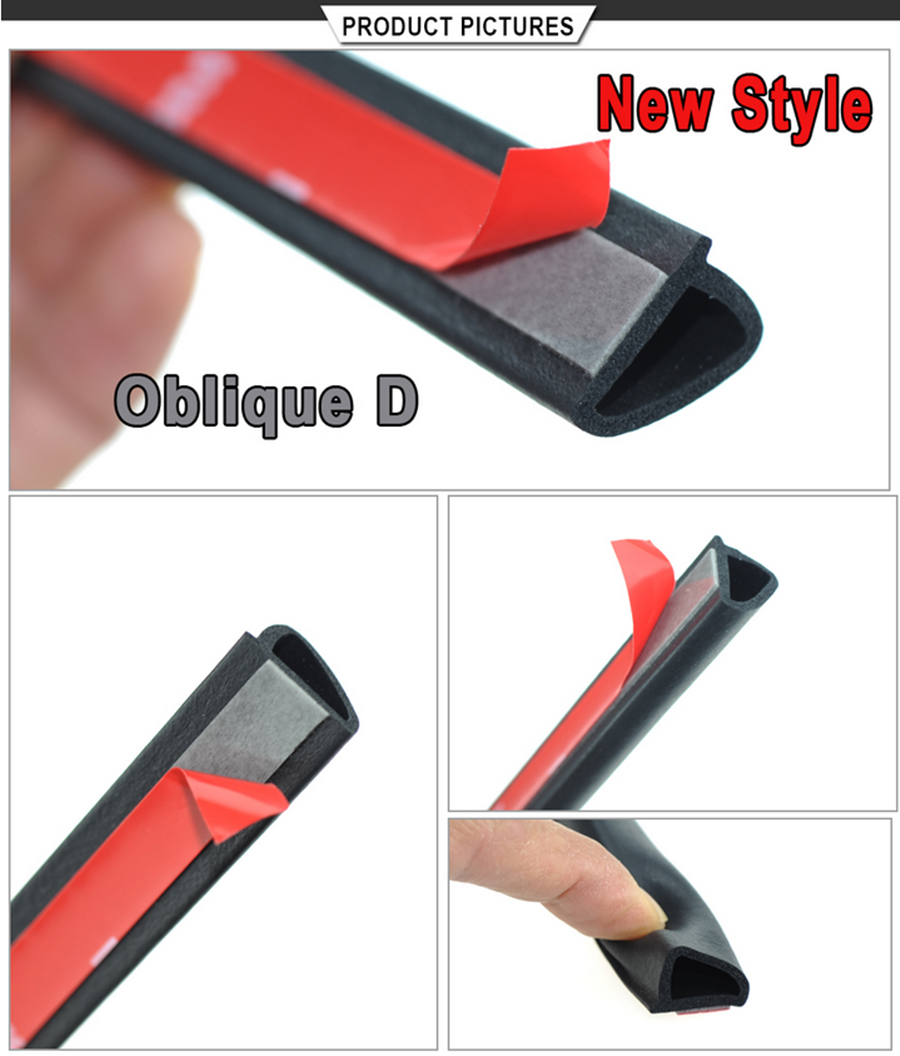 4M Car Door Edge Sloping D Type Weatherstrip Noise Insulation Sealing Strip Trim