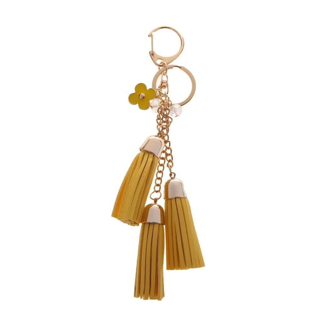 Fashion Casual Faux Leather Tassel Keychain Bag Pendant Purse Decor Yellow