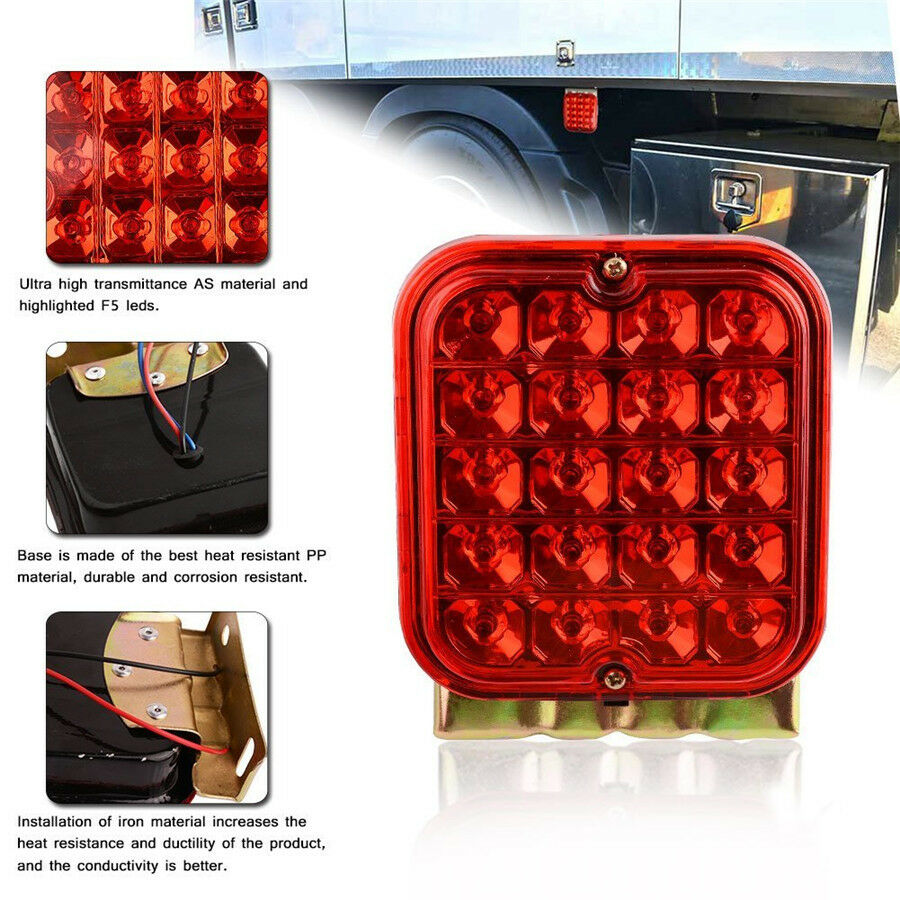 2Pcs 4.5" Red LED Truck Trailer Tail Light Kit Brake Turn Signal Indicator Lamp