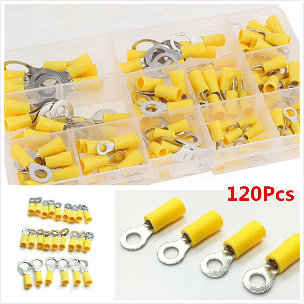 120Pcs Assorted Auto Electrical Wiring Connectors Insulated Ring Crimp Terminals