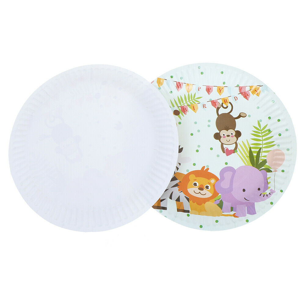 10pcs Safari animals theme paper plates kids birthday party disposable di.l8