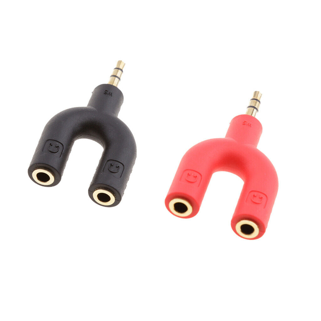 2 Sets 3.5mm Headphones Double Jack Male to 2 Female Splitter Adapter Black with
